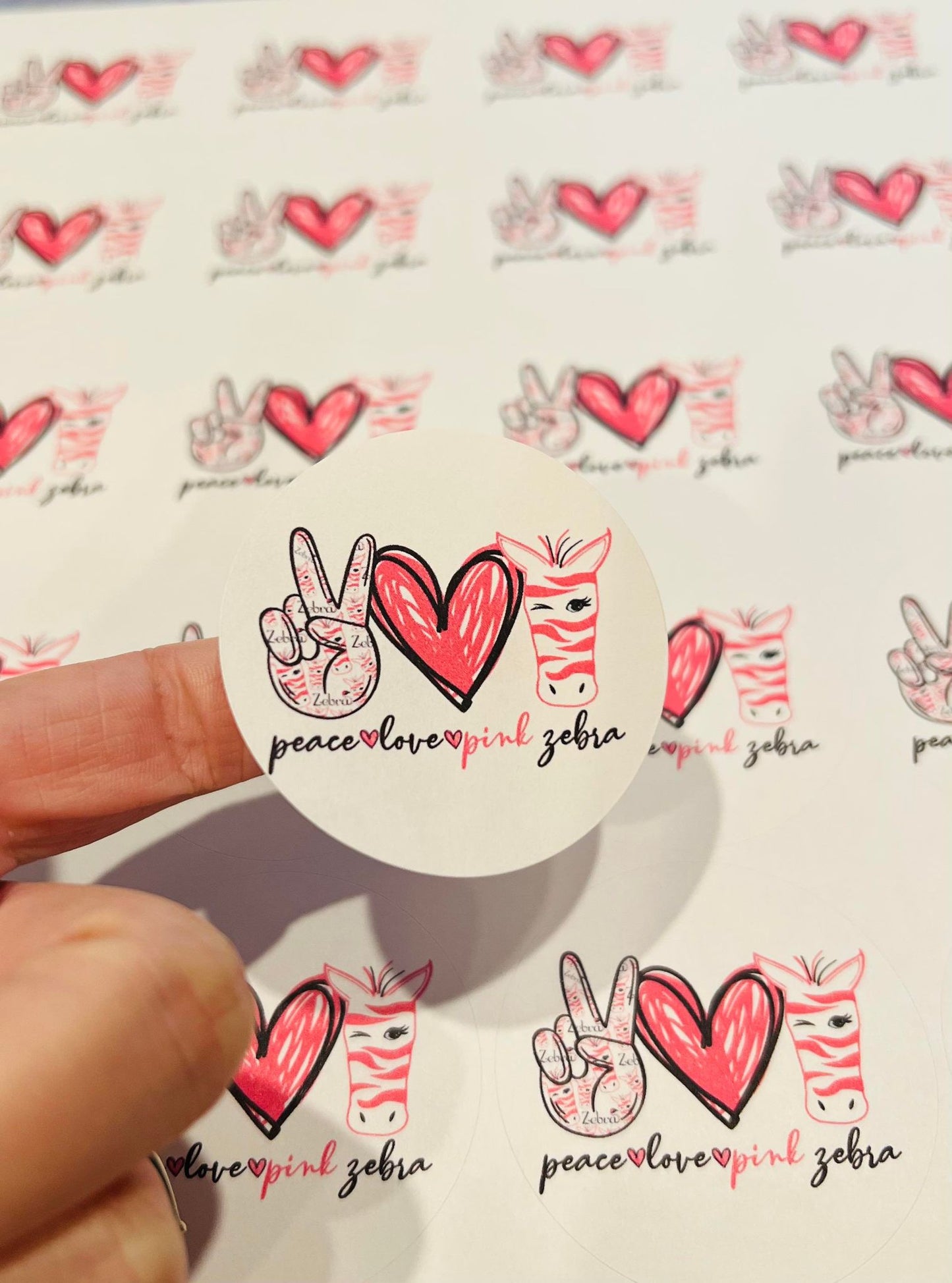 #103 peace love pink zebra 2 inch circles