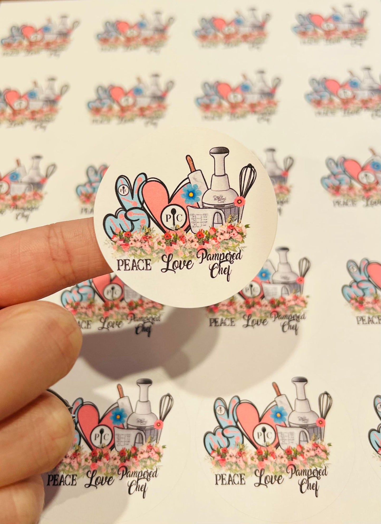 #105 peace love pampered chef 2 inch circles