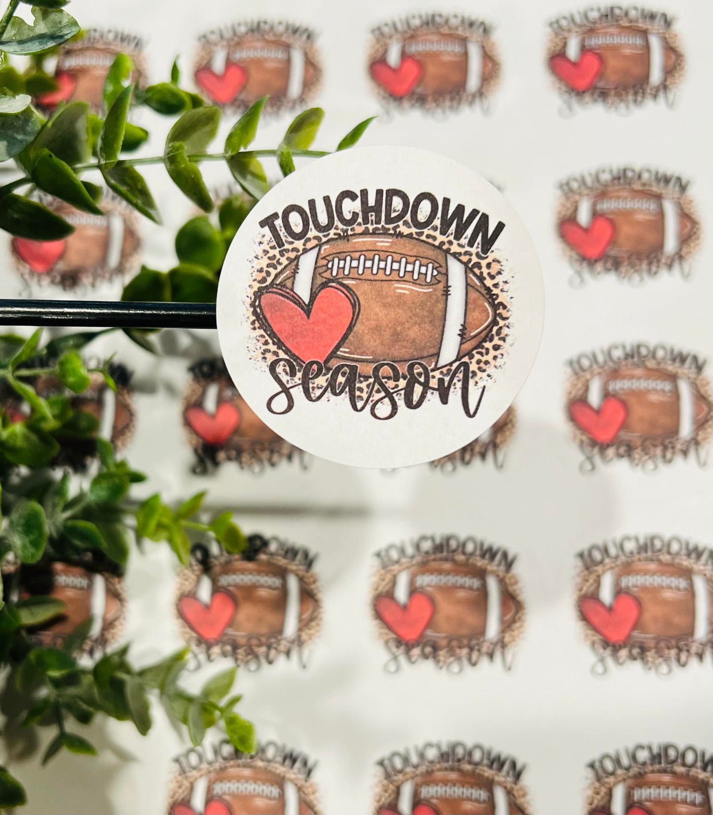#271 Touchdown Season Heart Football 2 inch circle