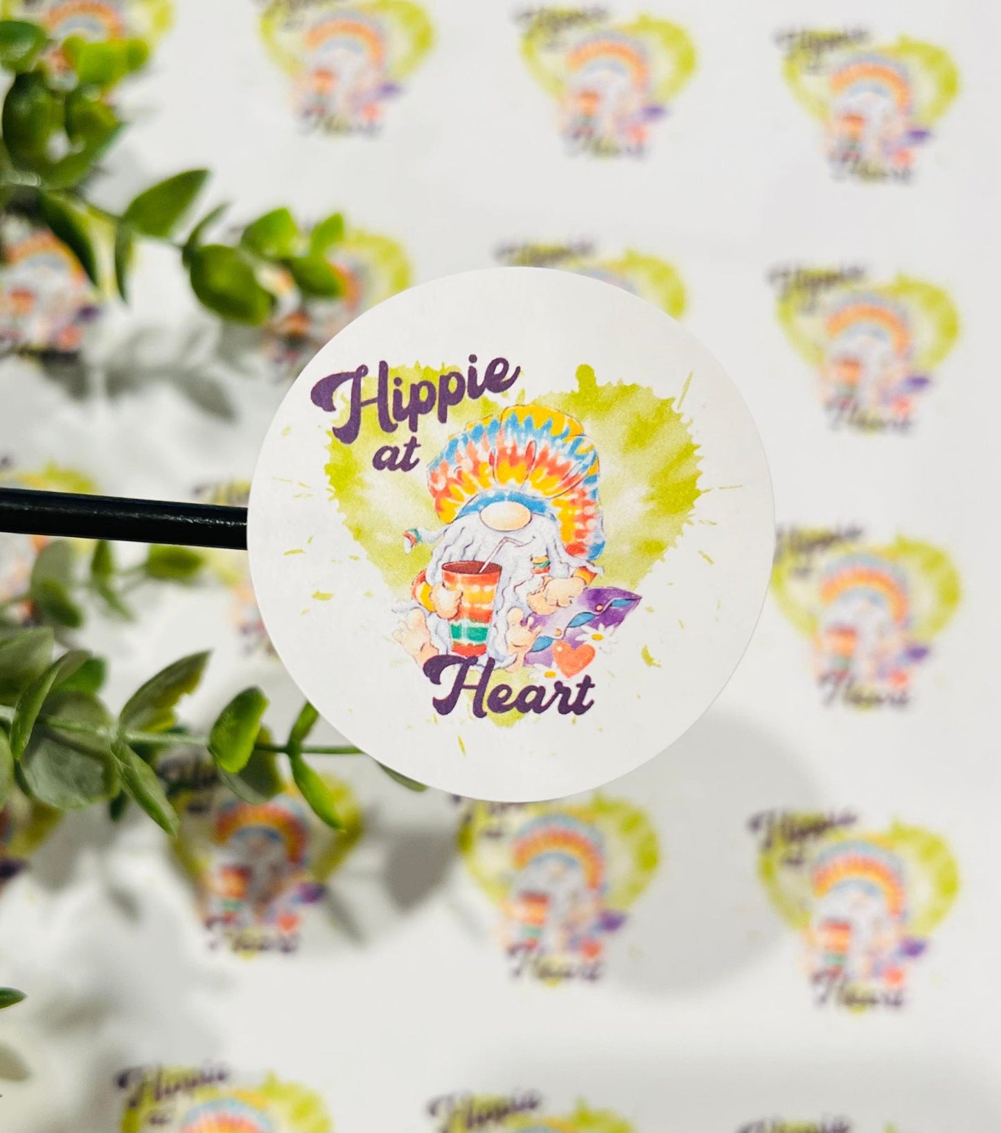 #294 hippie at heart gnome 2 inch circle