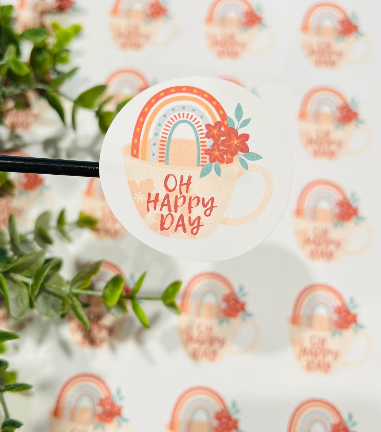 #295 Oh happy day rainbow mug 2 inch circle