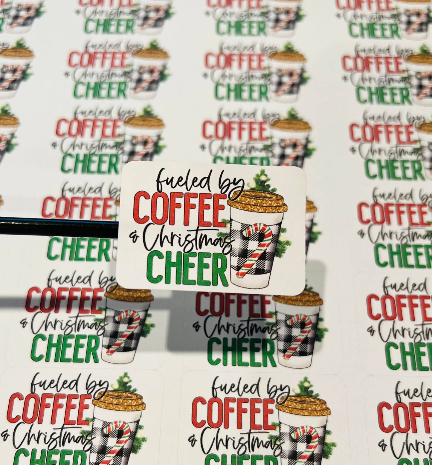 #508 fueled by coffee Christmas cheer plaid 1.75x1