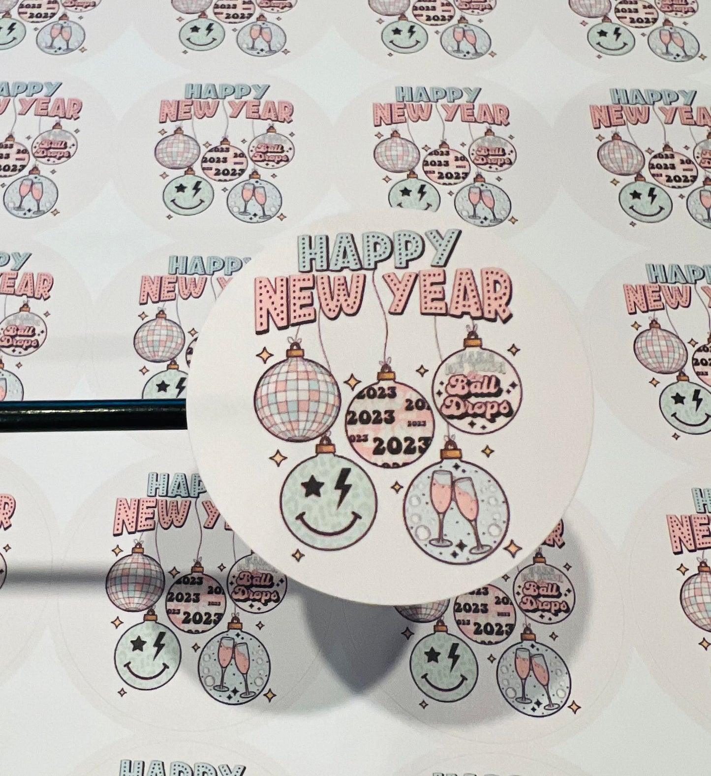 #515 Happy New Year Ball Drops 2 inch round