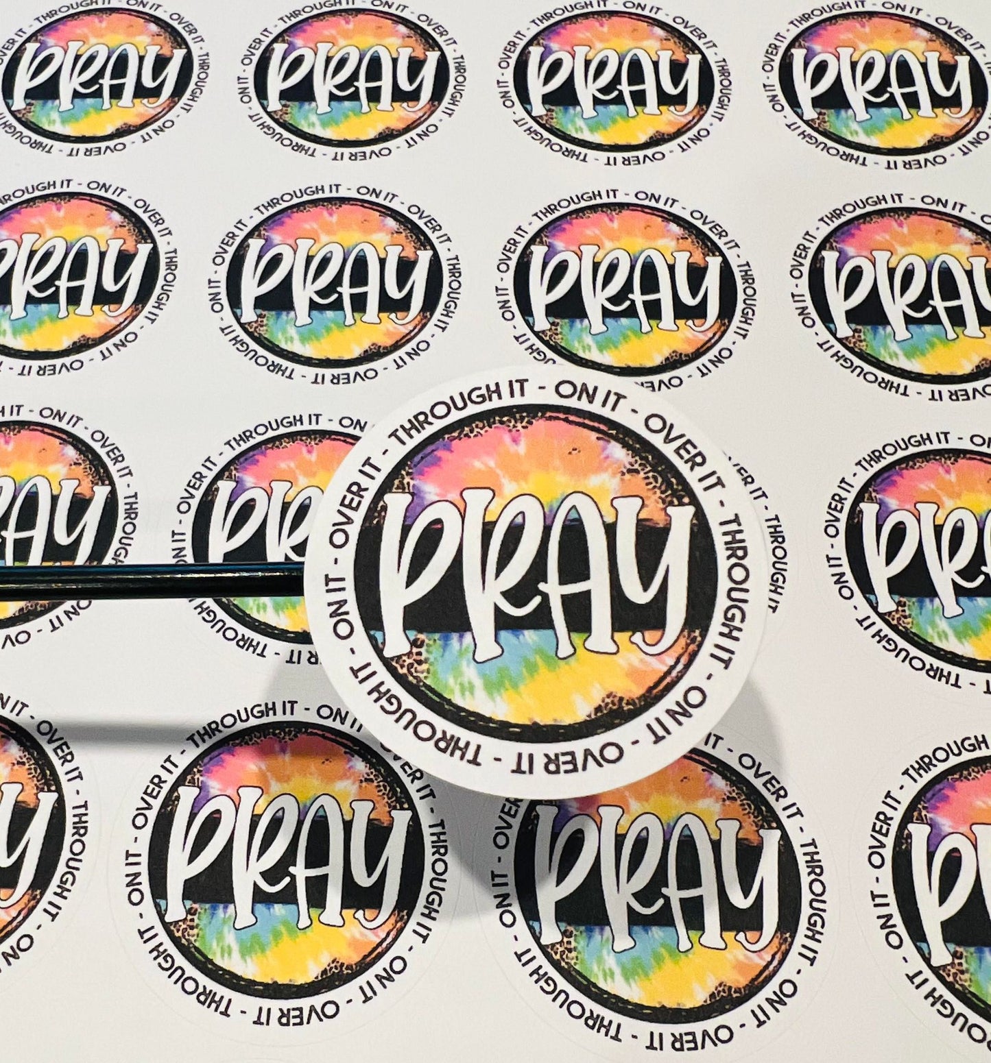 #529 pray tie dye circle 2 inch round