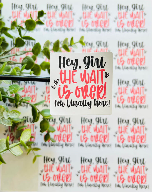 #01 Hey, Girl the wait is over I'm finally here! 2x2 Square Stickers