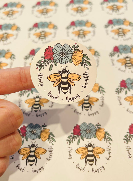 #93 bee kind humble happy 2 inch stickers